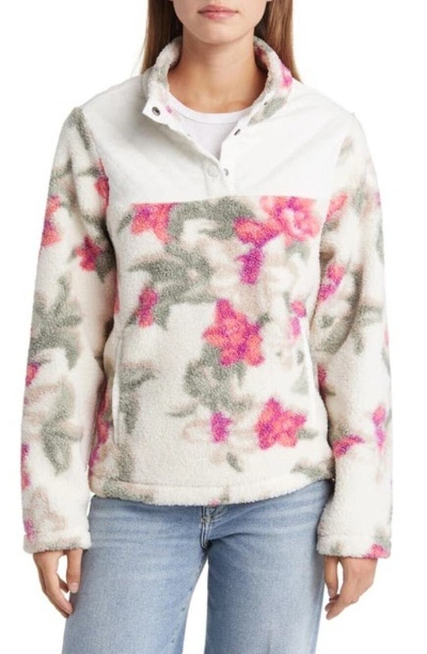 Tommy Bahama Beachway Blooms Floral Snap Placket Fleece Pullover Coconut Medium